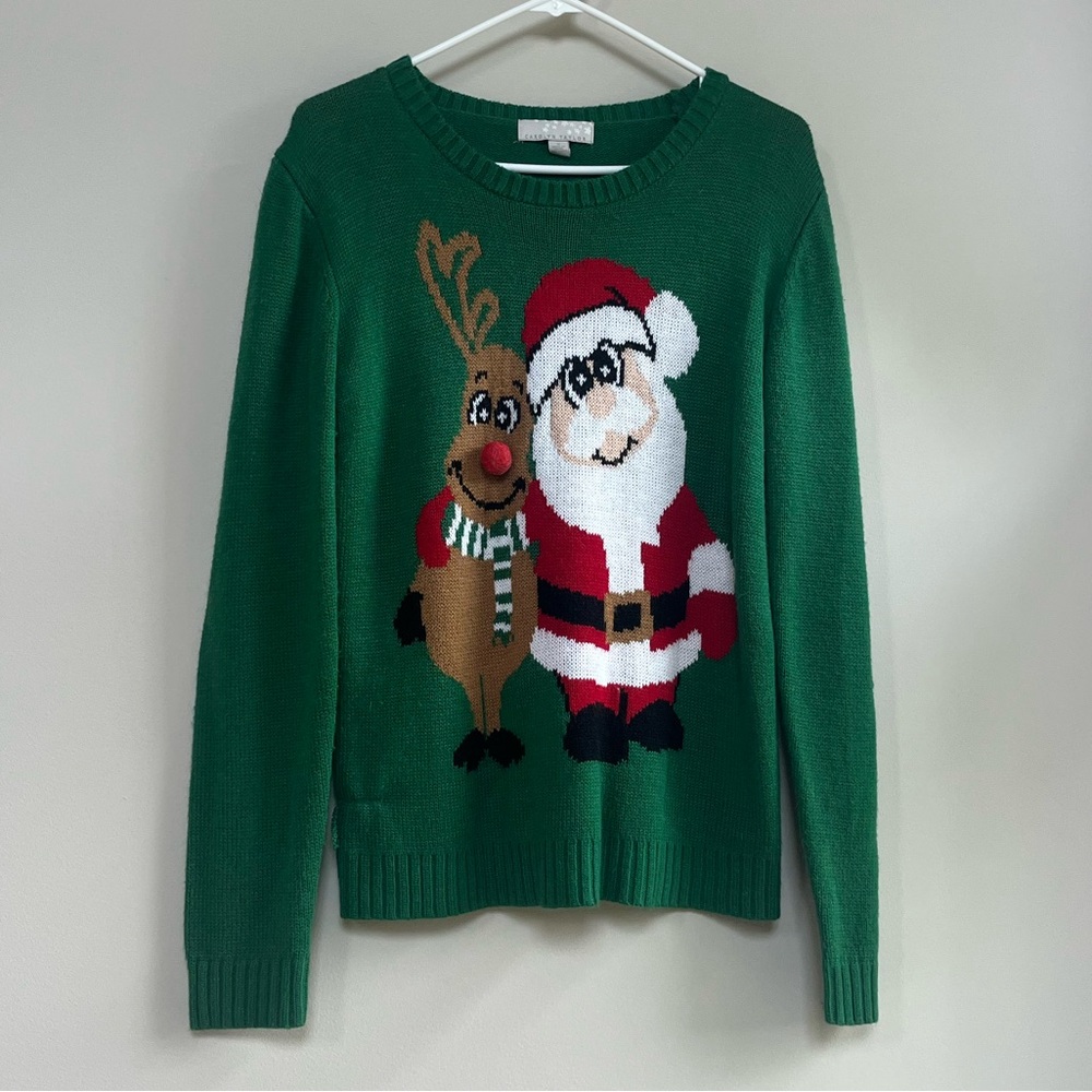 Carolyn Taylor Green Knit Crew Neck Christmas Sweater Medium (M)